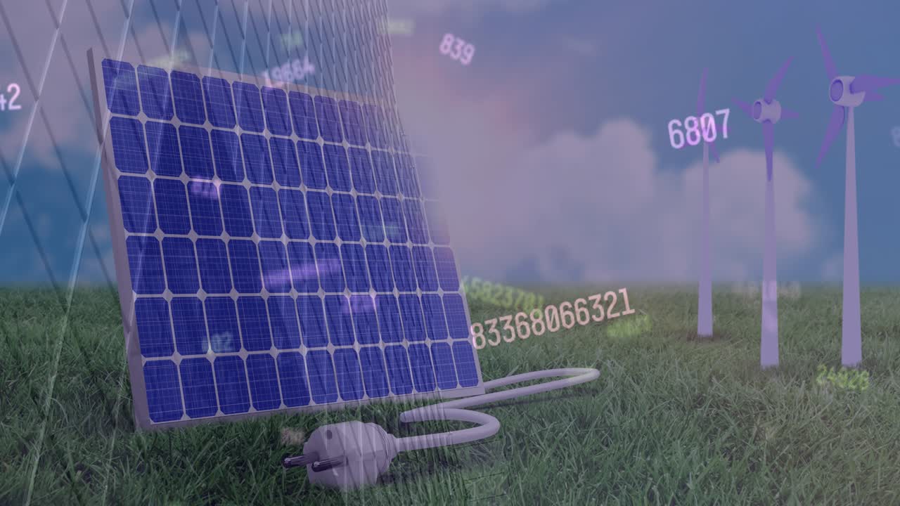 Animazione di elaborazione dati finanziari su pannello solare