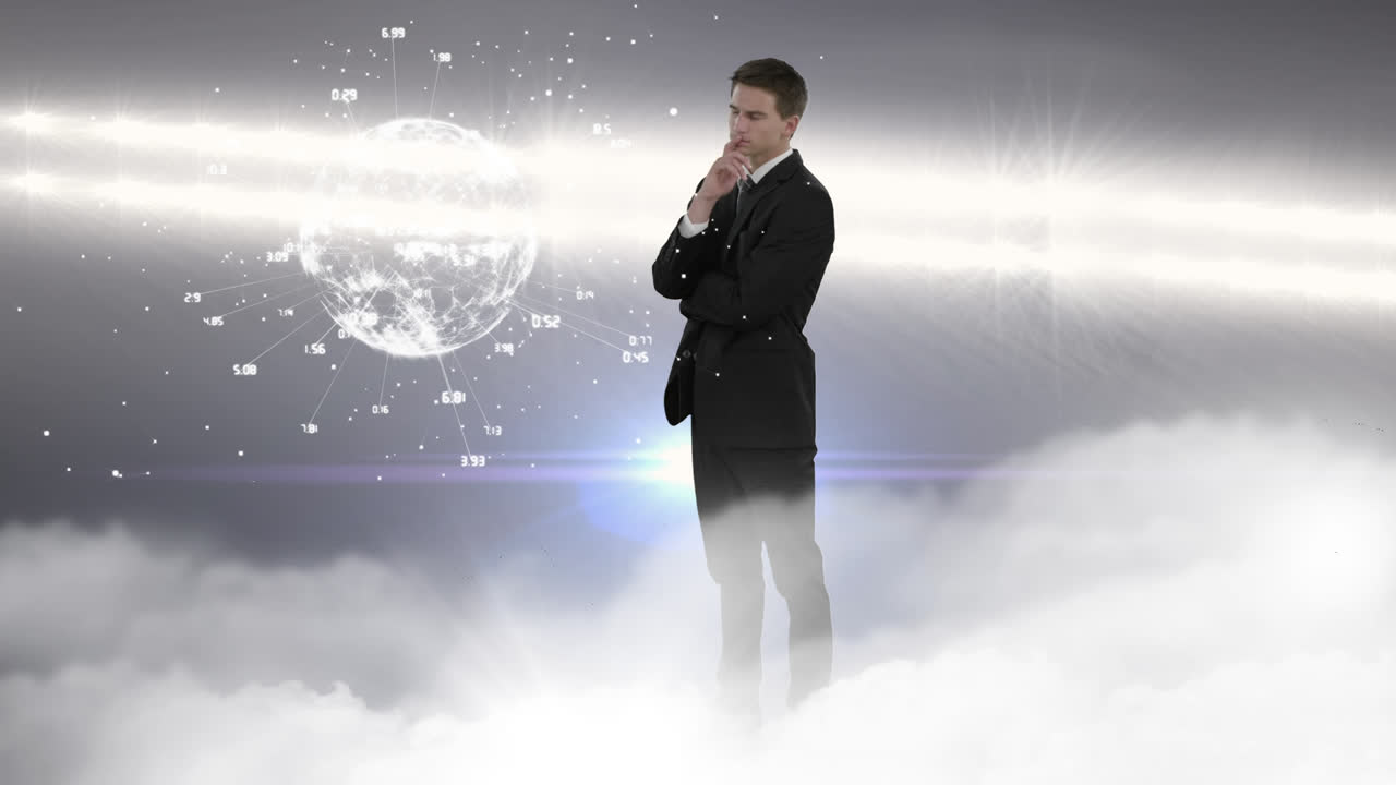 Businessman looking data on digital earth