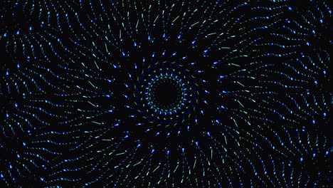 light wave abstract dots set blue color kaleidoscope black background