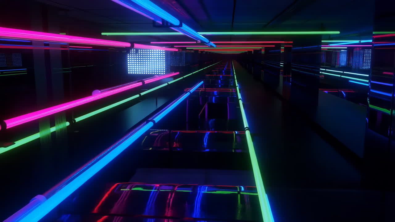 미래의 네온 조명 터널