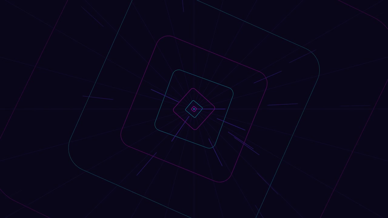 Abstract Tunnel of Glowing Neon Square Frames