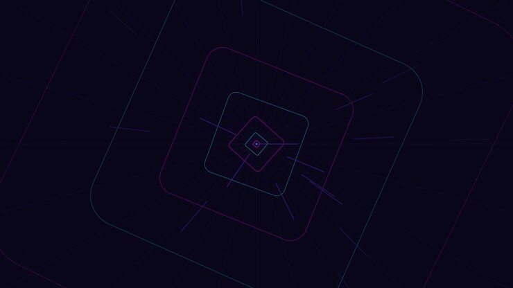 Abstract Tunnel of Glowing Neon Square Frames