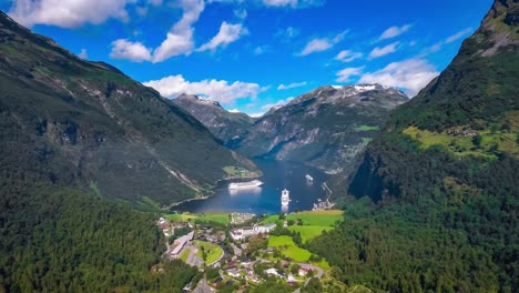 geiranger fjord, beautiful nature norway aerial footage.