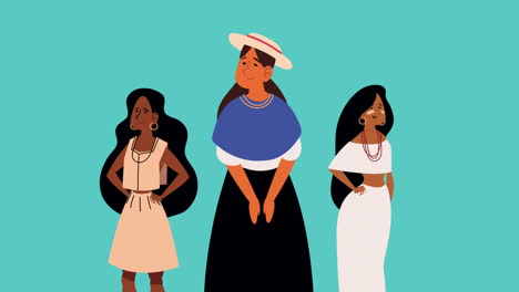 animación de personajes femeninos indígenas interraciales