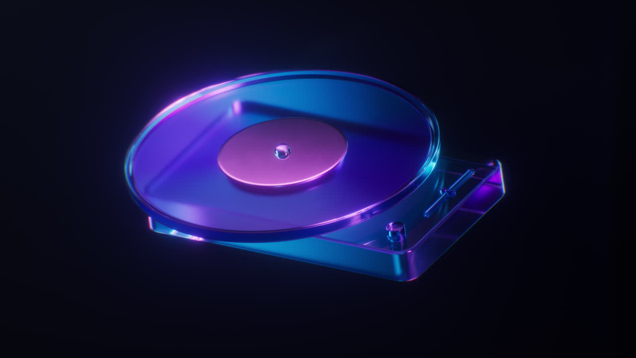 Loop animation of Record player with dark neon light effect, 3d rendering.