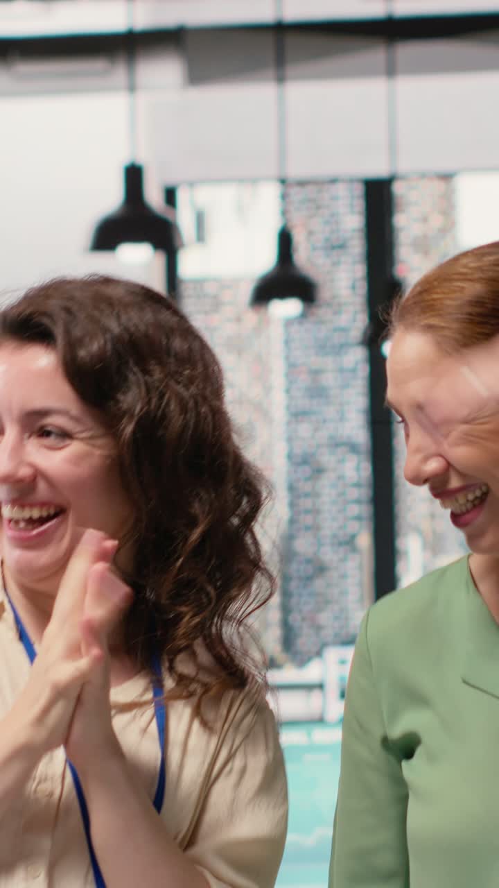 Vertical Video Powerful team of professional women meets in the boardroom