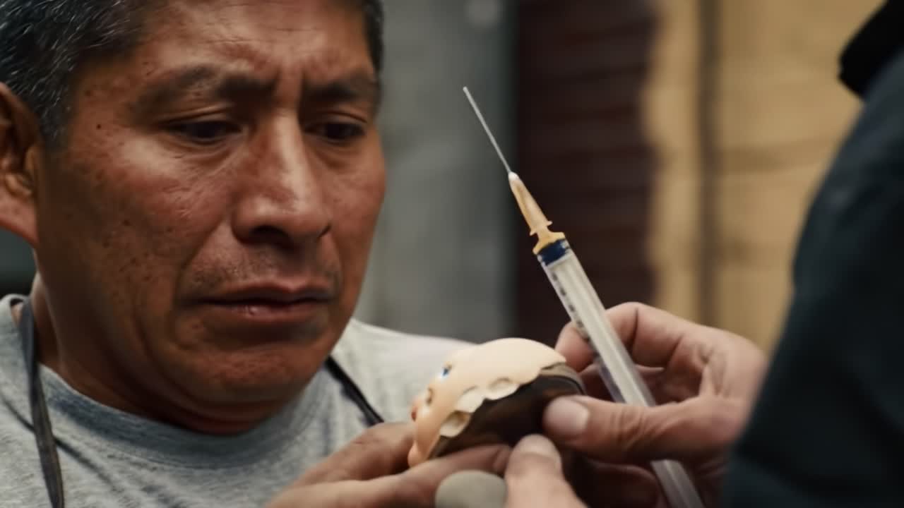 A Craftsman Focuses on Precision as He Perfectly Applies Paint Using a Syringe to a Delicate Figure, Capturing the Essence of Artistry and Skill in Creation