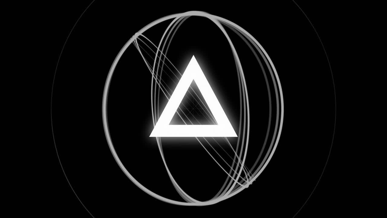 Rotating triangular symbol with circular lines, creating futuristic animation