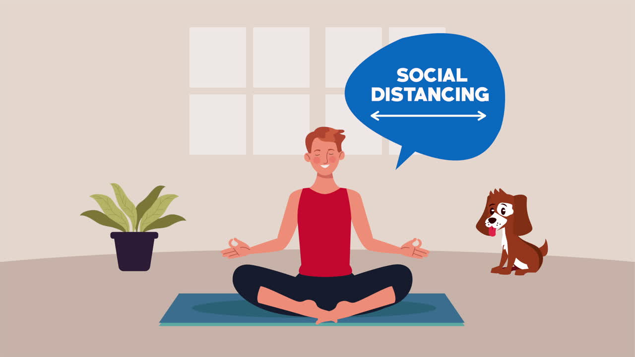 man practicing yoga in home for covid19 prevention method