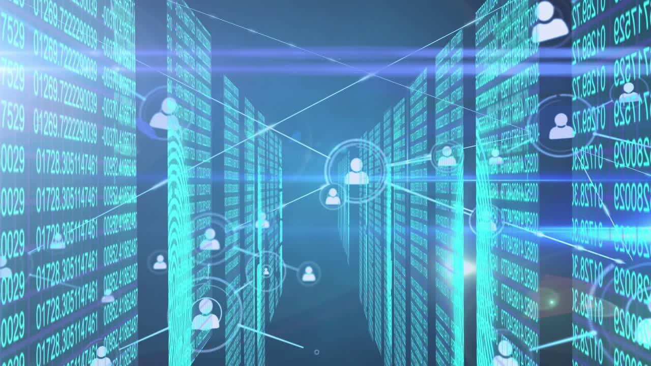 Network of connection icons against cyber security data processing