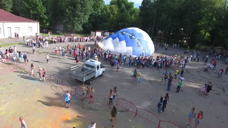 hot air balloons have completed filling up. vinnitsa, ukraine - july 2017: hot air balloons have completed filling up and are ready to make their ascent in the summer
