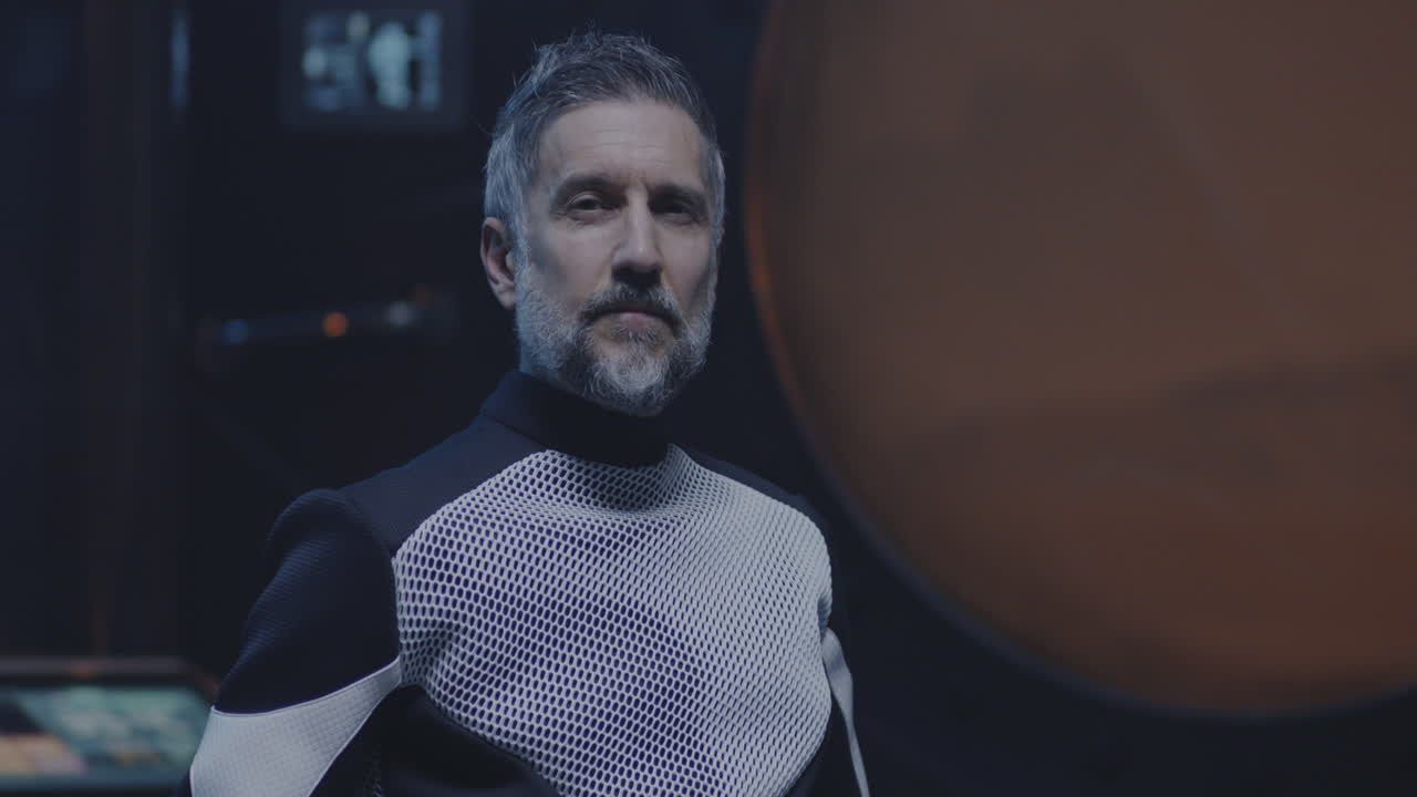 Astronaut Portrait in a Space Station Control Room