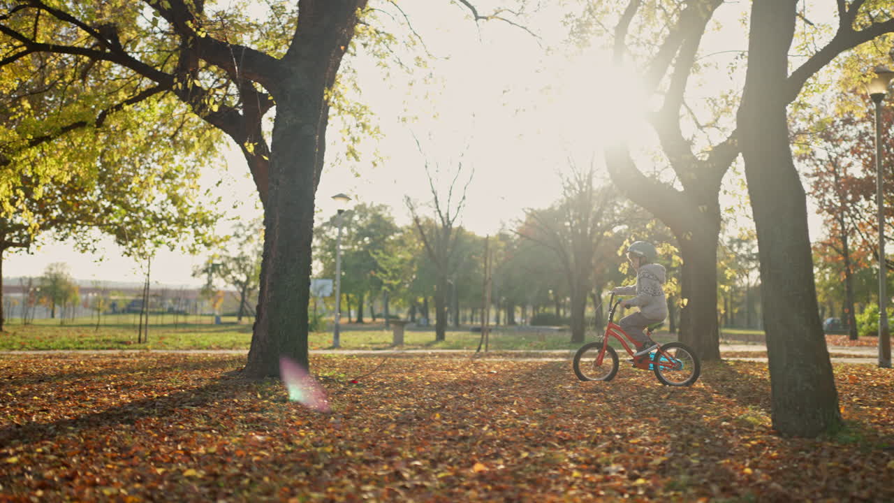 Child Riding a Bicycle in a Park in Autumn