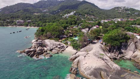 beautiful 4k drone footage of the beach and unique rock features at hin ta hin yai beach on koh samui in thailand