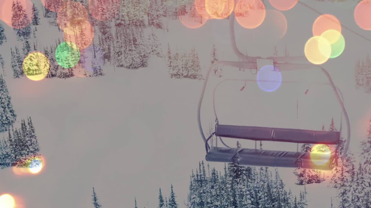 흐릿한 크리스마스 조명 위에 겨울 풍경의 애니메이션