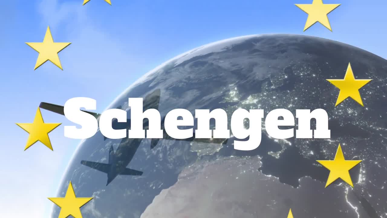 하늘에서 날아다니는 비행기를 상대로 지구 주위를 회전하는 노란색 별