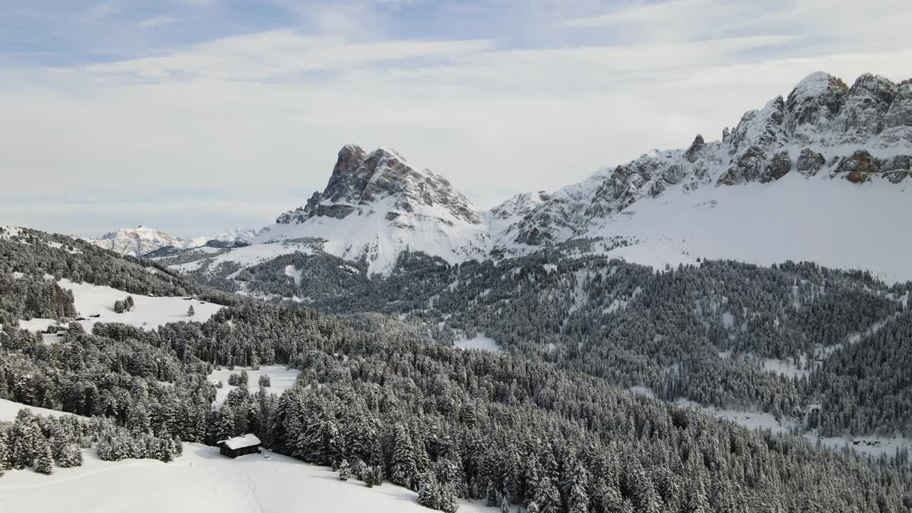 Beautiful Snowy Dolomite Mountains in the middle of the Italian Alps in Winter