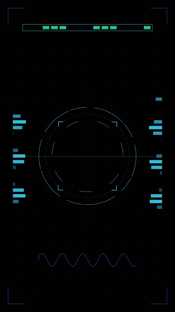 Interfaccia HUD digitale futuristica con elementi circolari rotanti