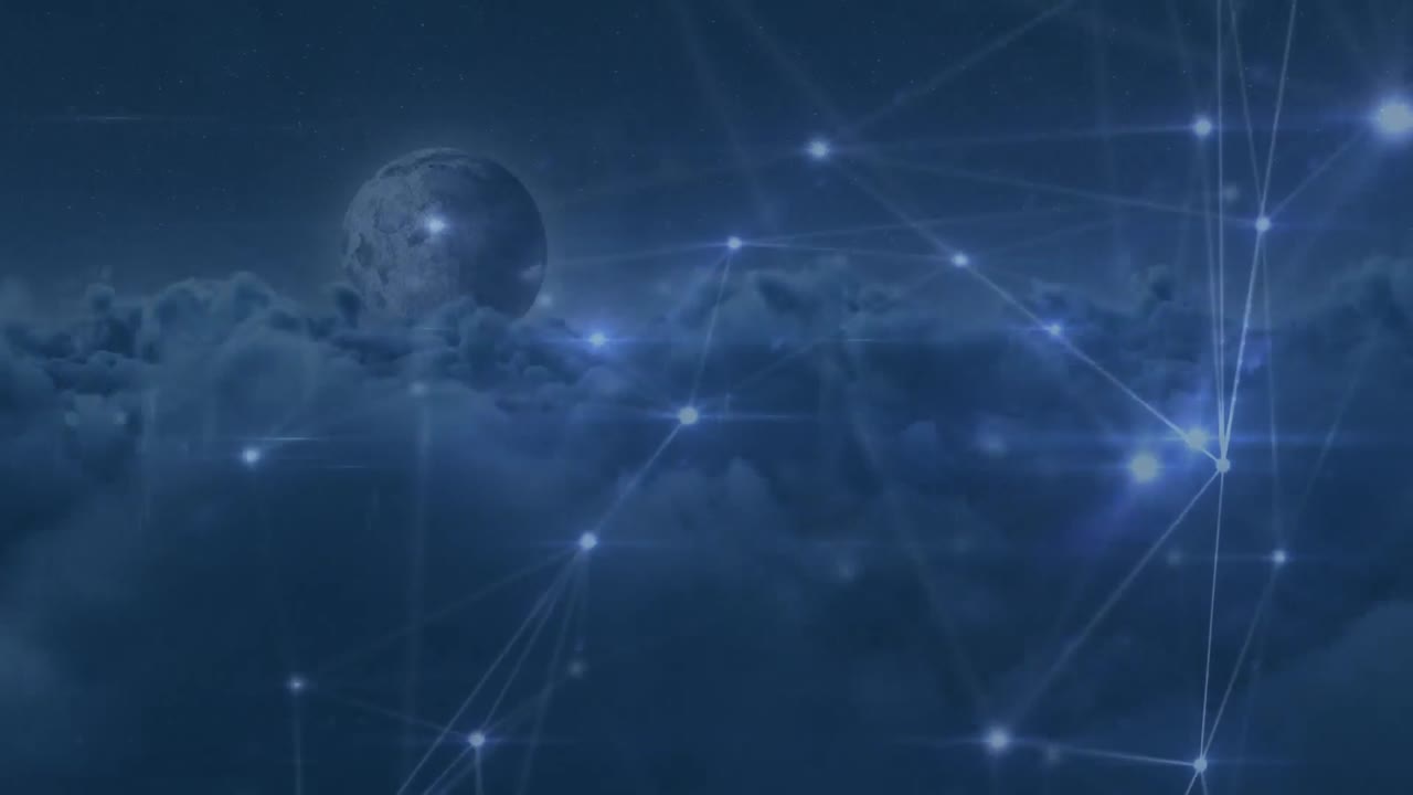 animación de la red de conexiones sobre nubes en segundo plano