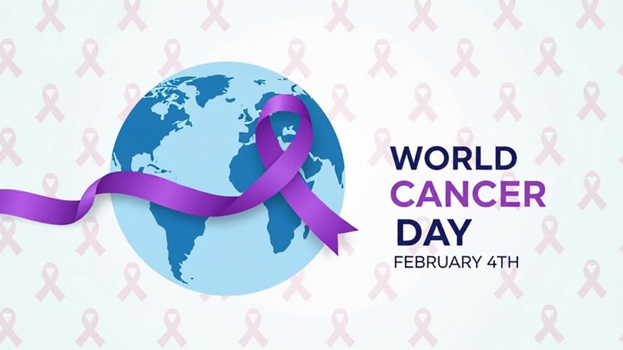 Animazione nastro viola di sensibilizzazione sulla giornata mondiale contro il cancro