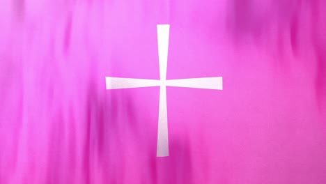 looped full frame waving flag of byzantine christian cross on rose background