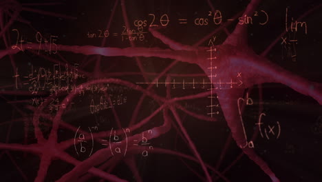 animation von mathematischen gleichungen über neuronen auf schwarzem hintergrund