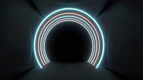 concetric blue and pink neon light arches pulsating on a black background