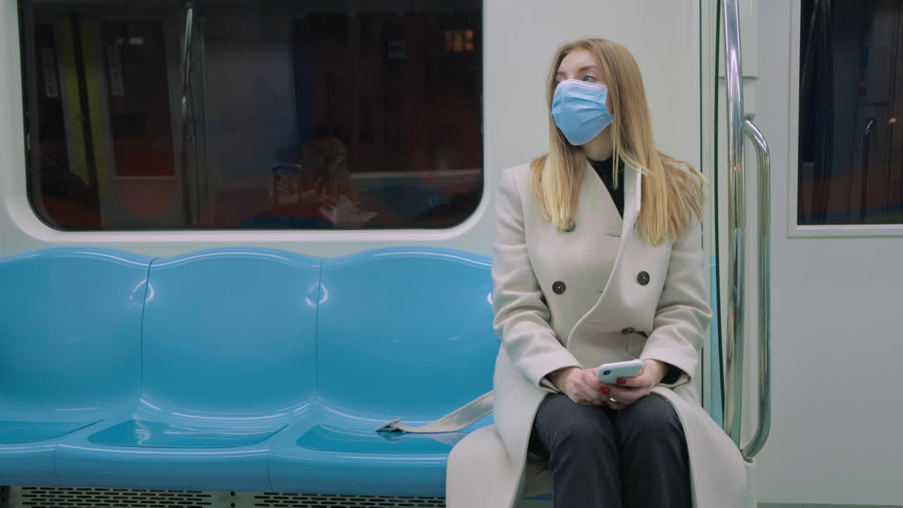 Woman on Subway Wearing a Mask