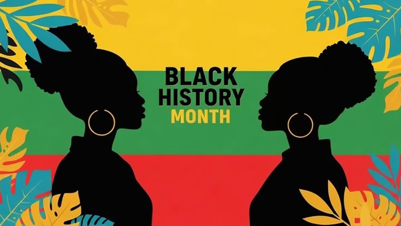 Black history month celebration animation with african women silhouettes
