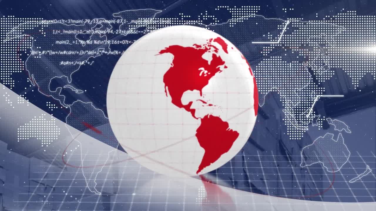 매장 위의 데이터 처리와 함께 지구와 디지털 인터페이스의 애니메이션