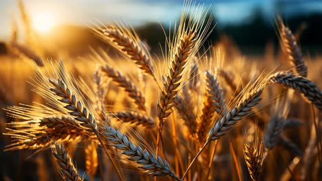 golden wheat fields under a warm sunset glow in rural landscape