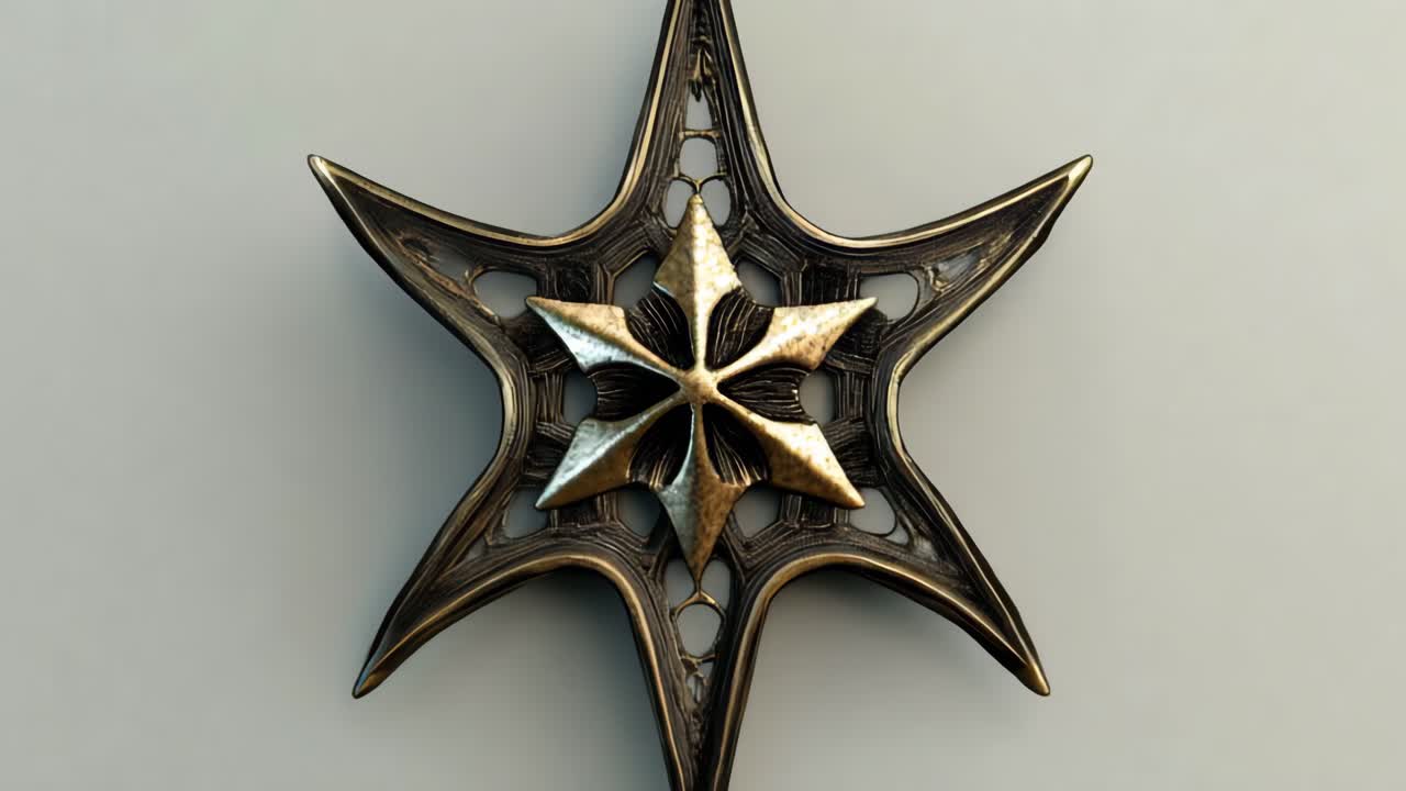 Detailed view of a decorative, star-shaped metal ornament