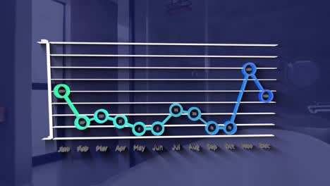 Animation of data processing with graph over empty bathroom