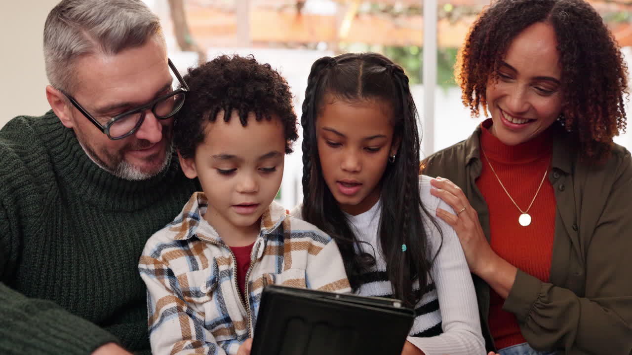 Family using tablet together