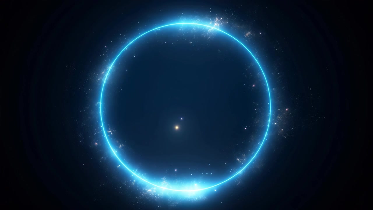 Glowing Blue Neon Circle with Floating Particles in Deep Space