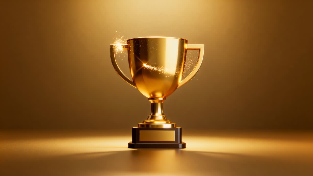 Lighting shifting, shining trophy with twin handles reflecting emitting flares showing metal finish
