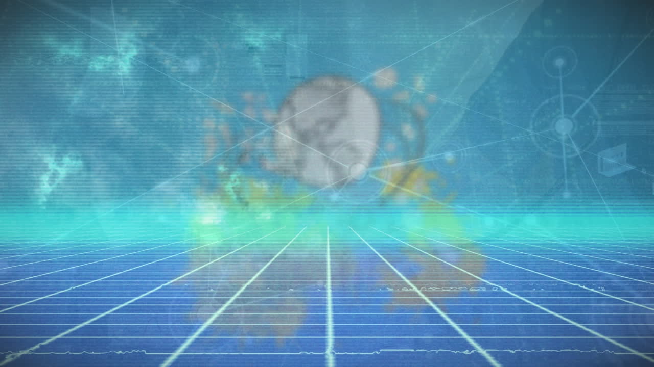 추상적인 배경에 대한 데이터베이스에서 선과 그리드 패턴으로 연결된 점의 애니메이션