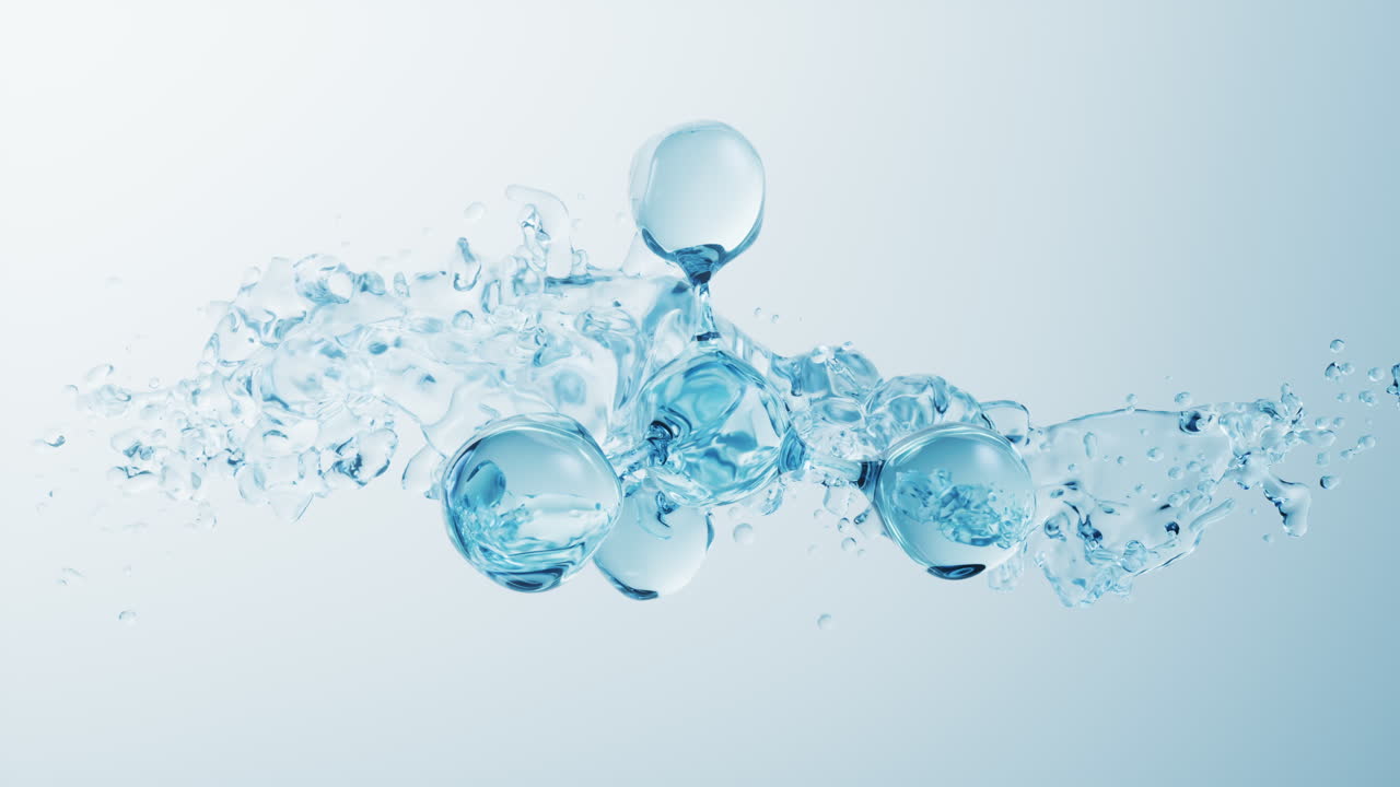 분자 및 흐르는 물 액체 배경, 3d 렌더링