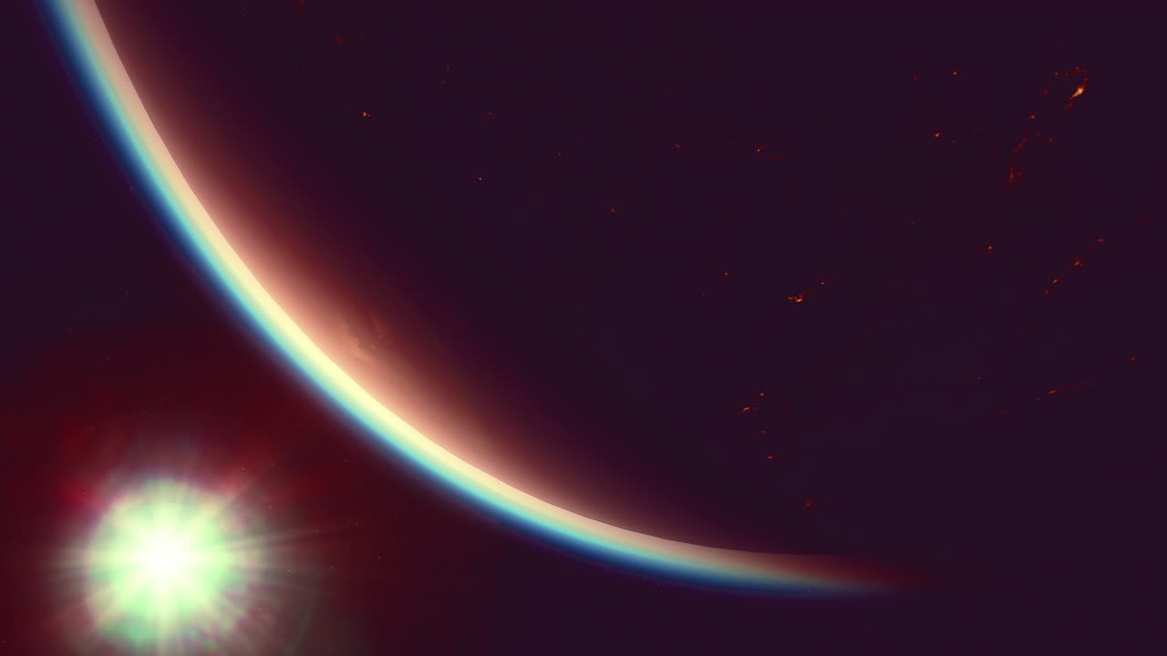 Beautiful view of a planet with a glowing star in the background at night