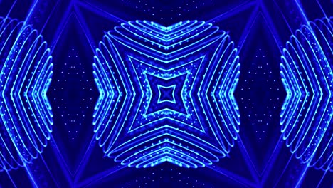 abstract theme of microworld or nanotechnology. 4k looped sci-fi 3d background with light effects. glow blue particles form lines, surfaces, complex symmetrical structures like in kaleidoscope.