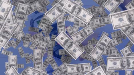 animation of american dollar bills falling over payment terminal