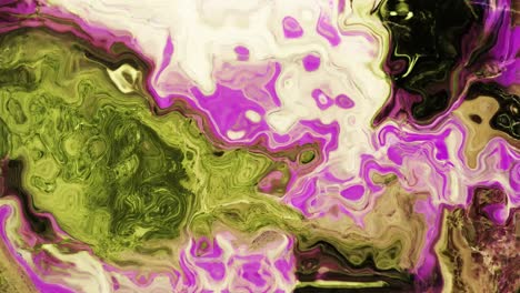 Animation-of-vibrant-coloured-green-and-purple-liquid-flowing-in-hypnotic-motion