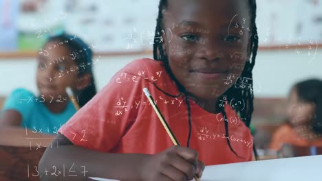 mathematical equations against girl studying