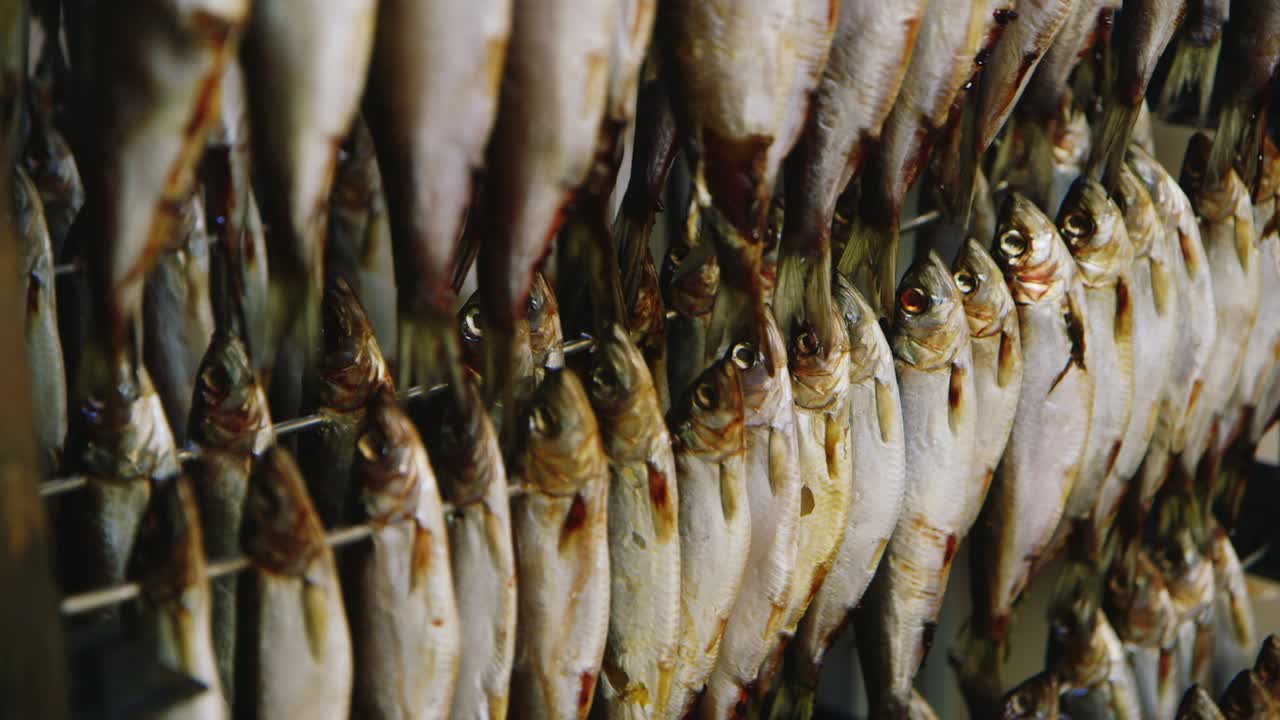 soporte con pescado secado por flujo de aire