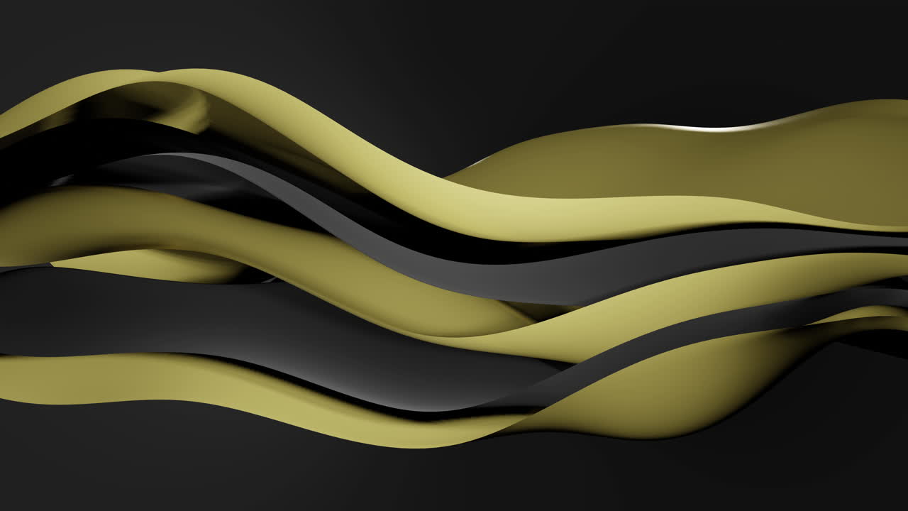 Animation of black and gold layers waving over black background