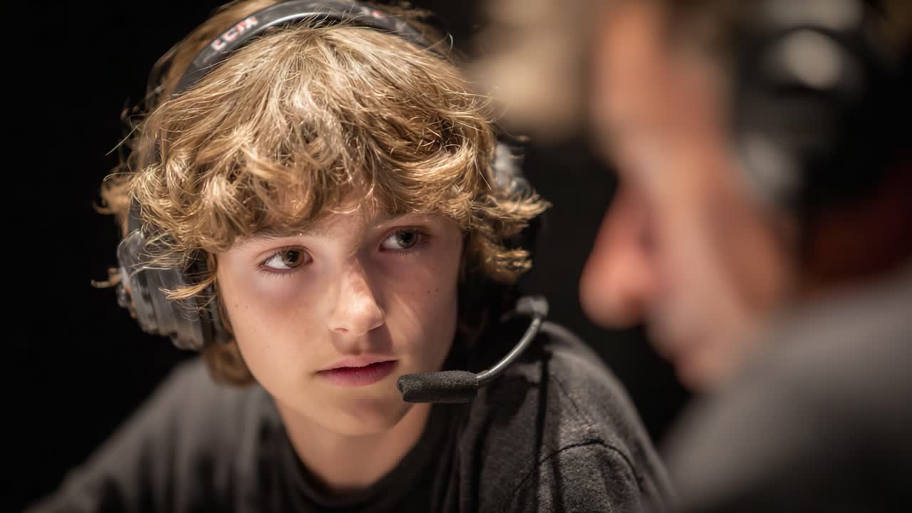 A Young Performer Engaged in a Deep Conversation, Captured in Two Frames, Illustrating the Intensity and Focus Needed in a Live Performance Environment