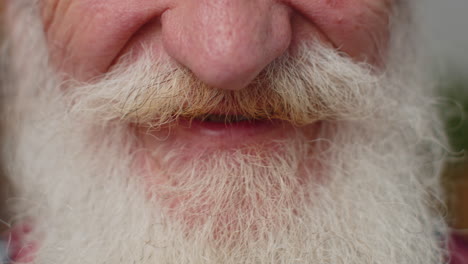 close-up macro portrait of carefree senior old grandfather man wrinkled face smiling, laughing