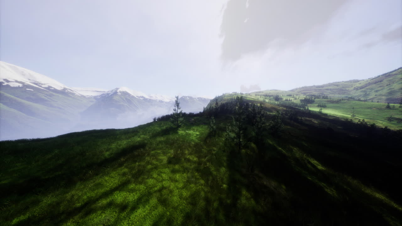 Stunning mountain view with greenery and distant peaks in daylight