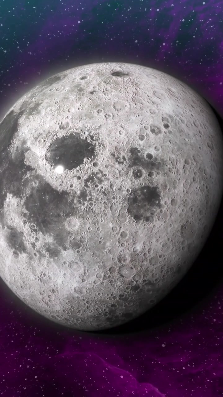 Animação de planeta cinzento em espaço verde, roxo e preto