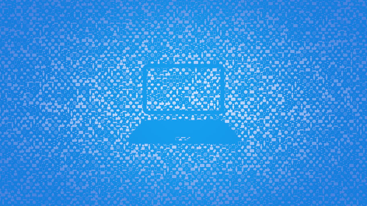 icono de la computadora de movimiento en el fondo de la red simple